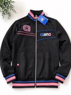 NWT Arena Retro Track Jacket Black Pink Blue Women’s Small